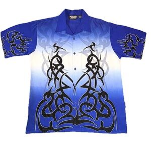 Vintage Y2k Dragonfly Clothing‎ Co Shirt Men’s Xl blue Tribal Print Loop Collar